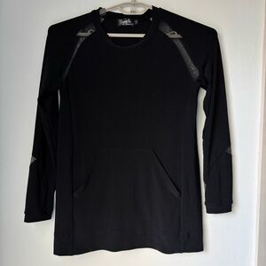 Sympli Mesh Insert Long Sleeve Top Size 2 Black Kangaroo Pocket Minimalist